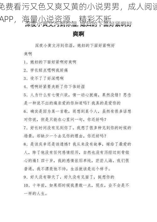 免费看污又色又爽又黄的小说男男,成人阅读 APP,海量小说资源,精彩不断