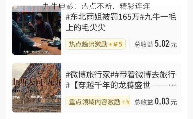 九牛电影:热点不断,精彩连连