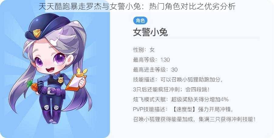 天天酷跑暴走罗杰与女警小兔:热门角色对比之优劣分析