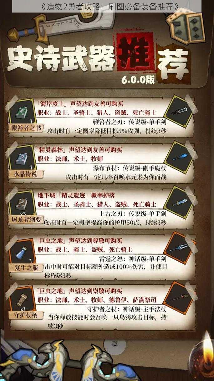 《造物2勇者攻略:刷图必备装备推荐》